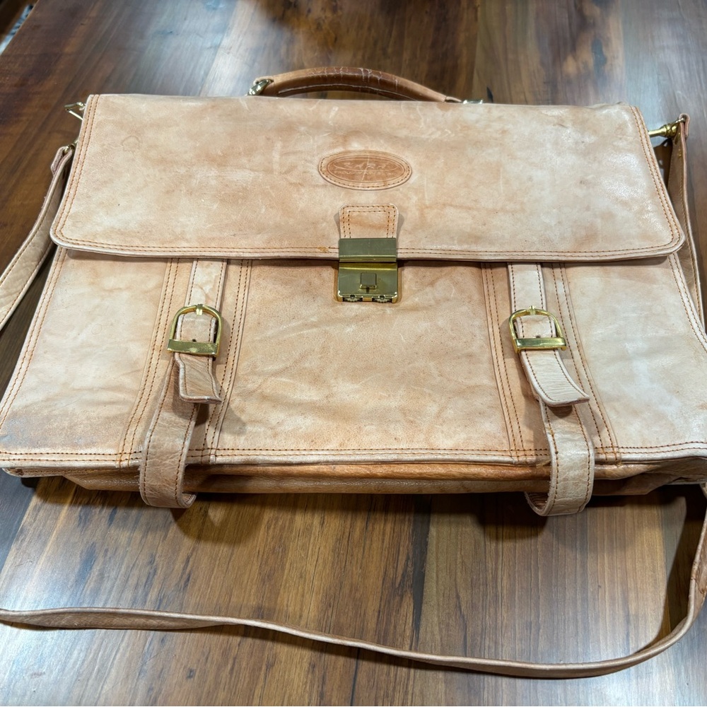Vintage 80’s Leather Satchel Expanding Messenger Bag - Brown